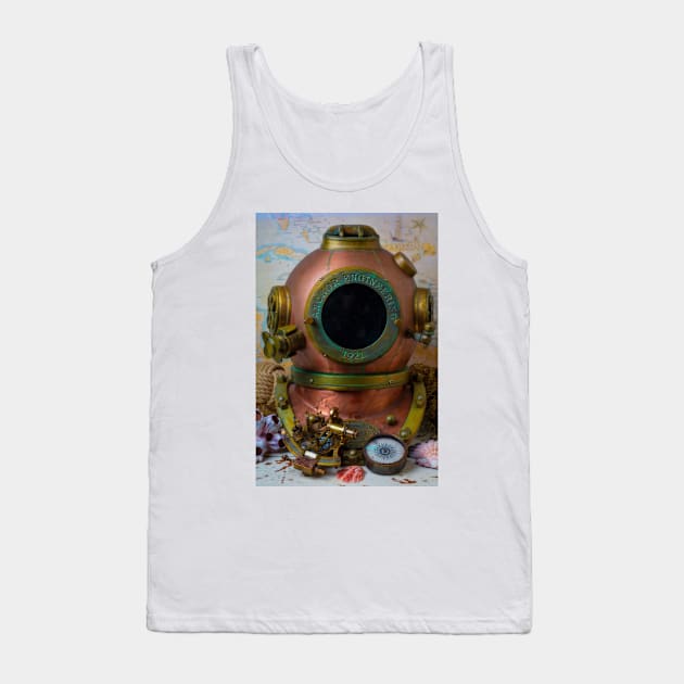 Diving Helmet And Old Map With Compass Tank Top by photogarry